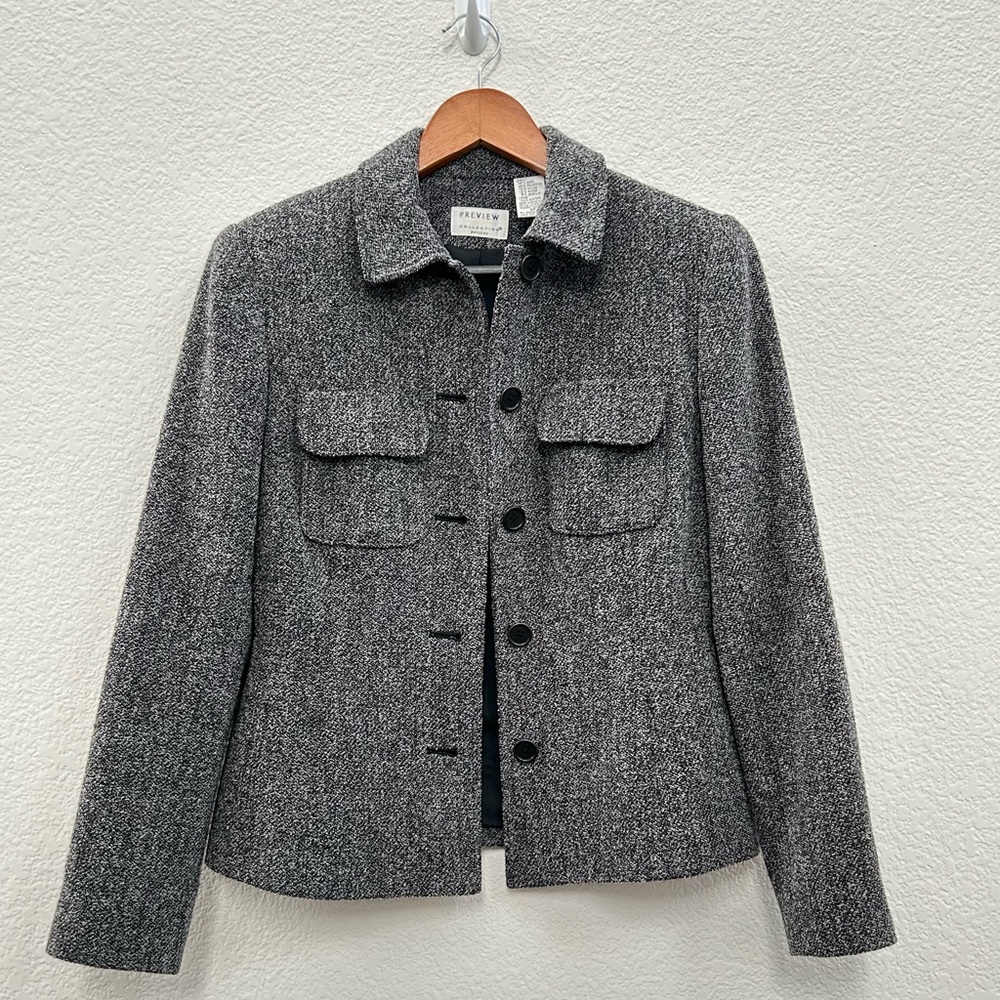 Preview Collection Blazer Petite Womens 2P Wool Blend Lined Gray Business